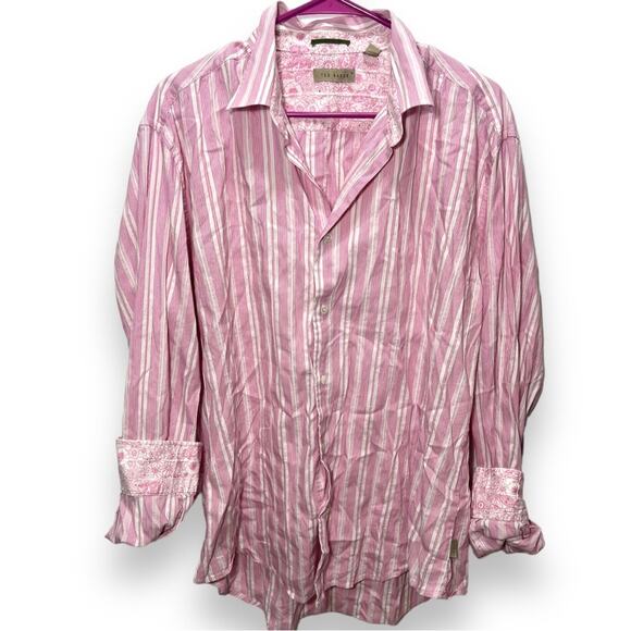 Ted Baker Vintage Pink and White Stripe Button Up Shirt - Picture 1 of 7